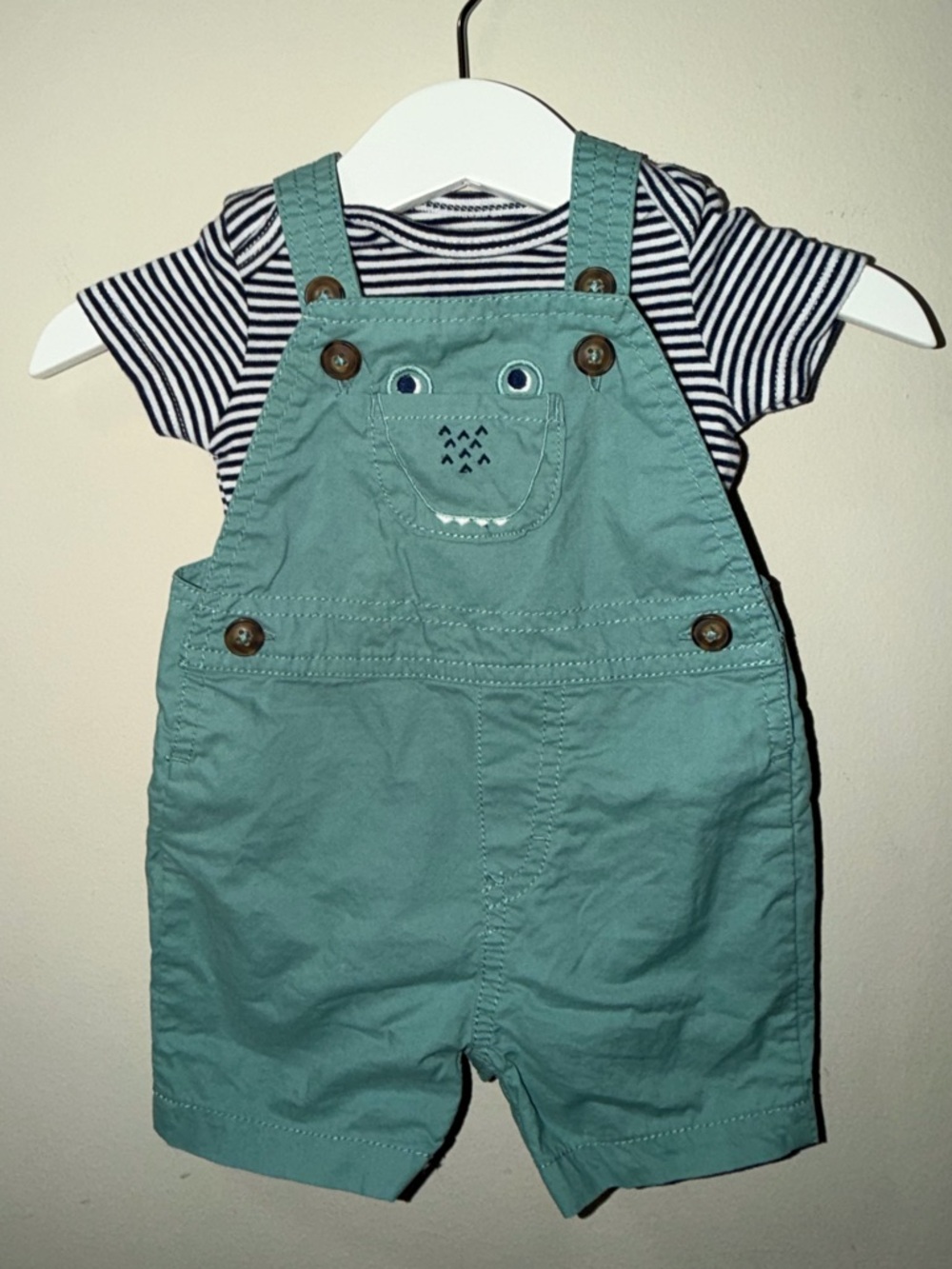 Carter’s Teal Alligator Overall Shorts‎ with Striped shirt
